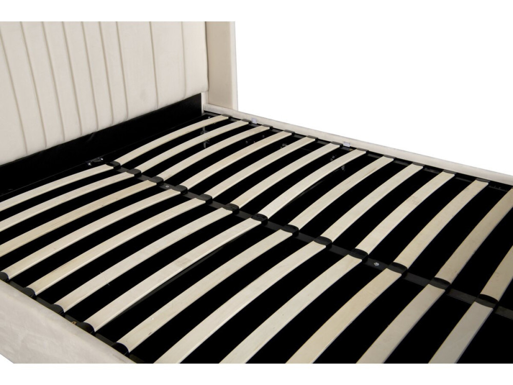 Doppelbett mit integriertem Stoffstauraum und Lampen „Verbier“ – 160 x 200 cm – Beige