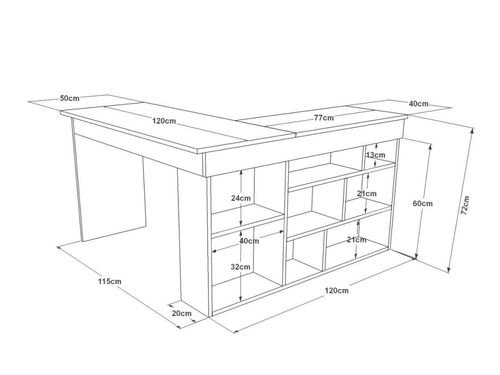 Holzschreibtisch "CT5" - 129 x 120 x 72 cm - Atlantikkiefer Weiß