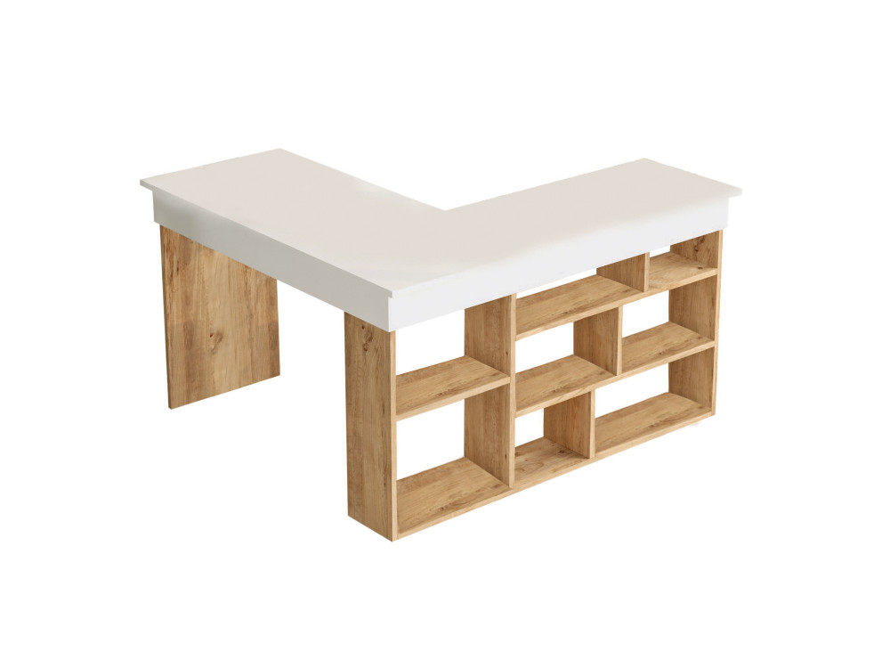 Holzschreibtisch "CT5" - 129 x 120 x 72 cm - Atlantikkiefer Weiß