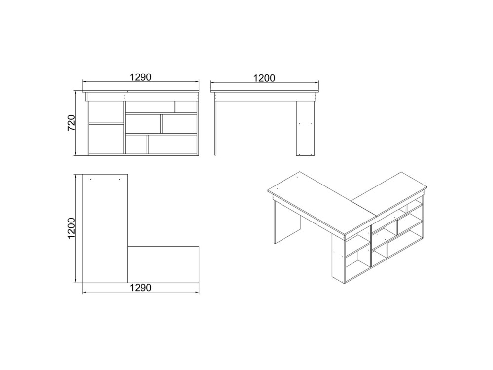 Holzschreibtisch "CT5" - 129 x 120 x 72 cm - Atlantikkiefer Anthrazit
