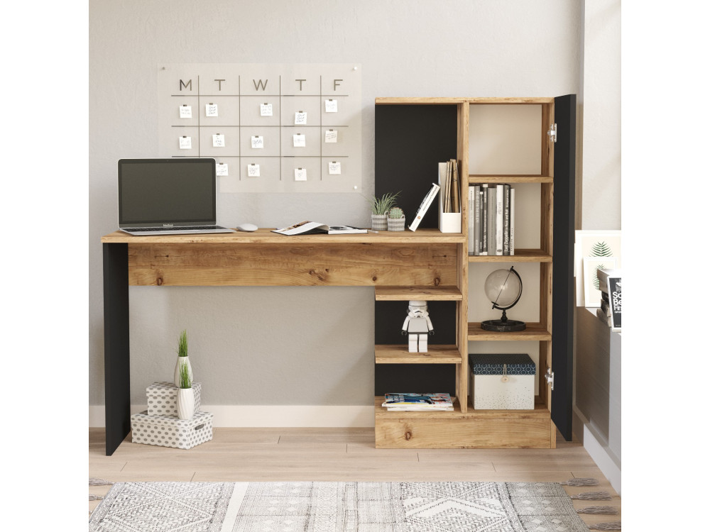 Holzschreibtisch "CT2" - 152 x 40 x 120 cm - Atlantikkiefer Schwarz