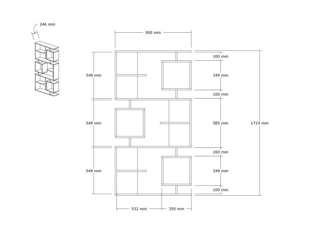 Bücherregal „Icardi“ aus Holz – 90 x 24 x 171 cm – Anthrazitfarbene atlantische Kiefer