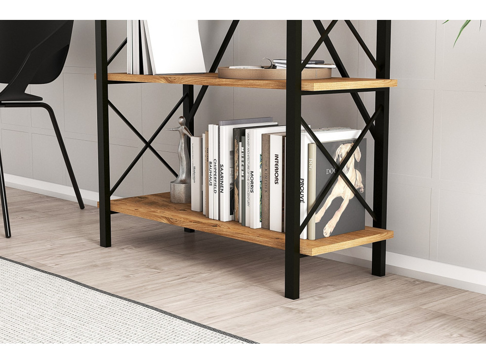 Bücherregal „Nero“ aus Holz – 90 x 33 x 180 cm – Schwarze atlantische Kiefer