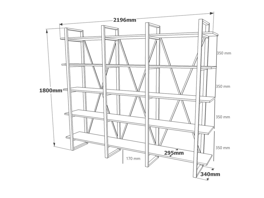 Bücherregal aus Holz "ML4" - 219 x 34 x 180 cm - Atlantische Kiefer
