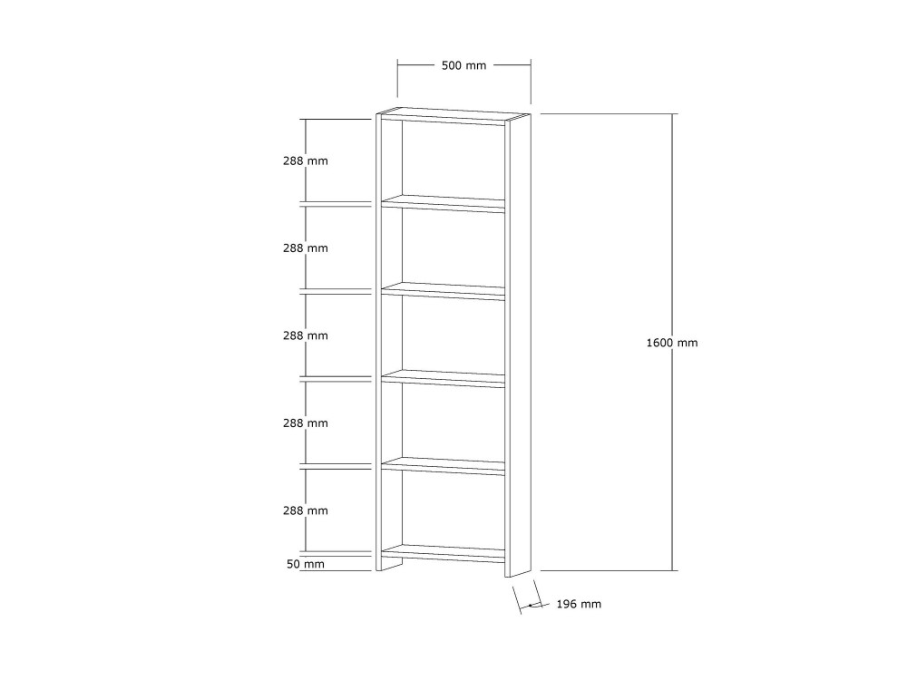 Bücherregal aus Holz "New" - 50 x 19 x 160 cm - Weiß