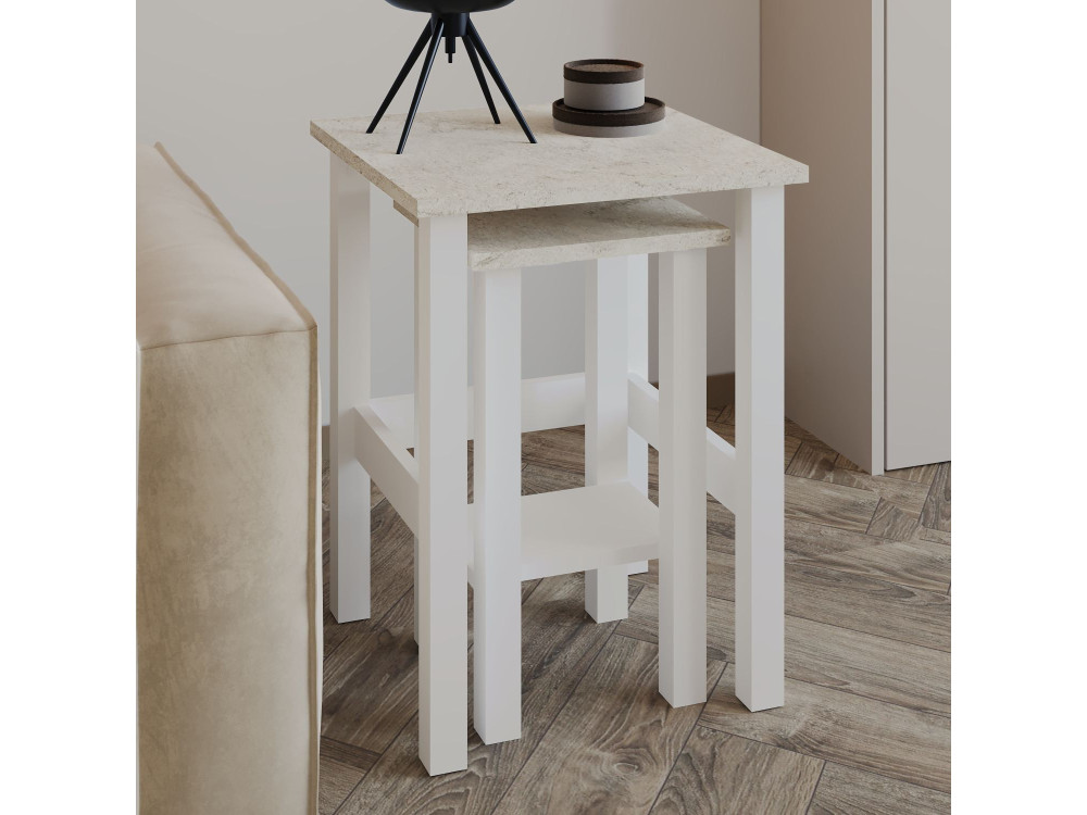 Satz von 2 Beistelltischen aus Holz "Gina 2" - 45 x 45 x 60 cm - Weiß