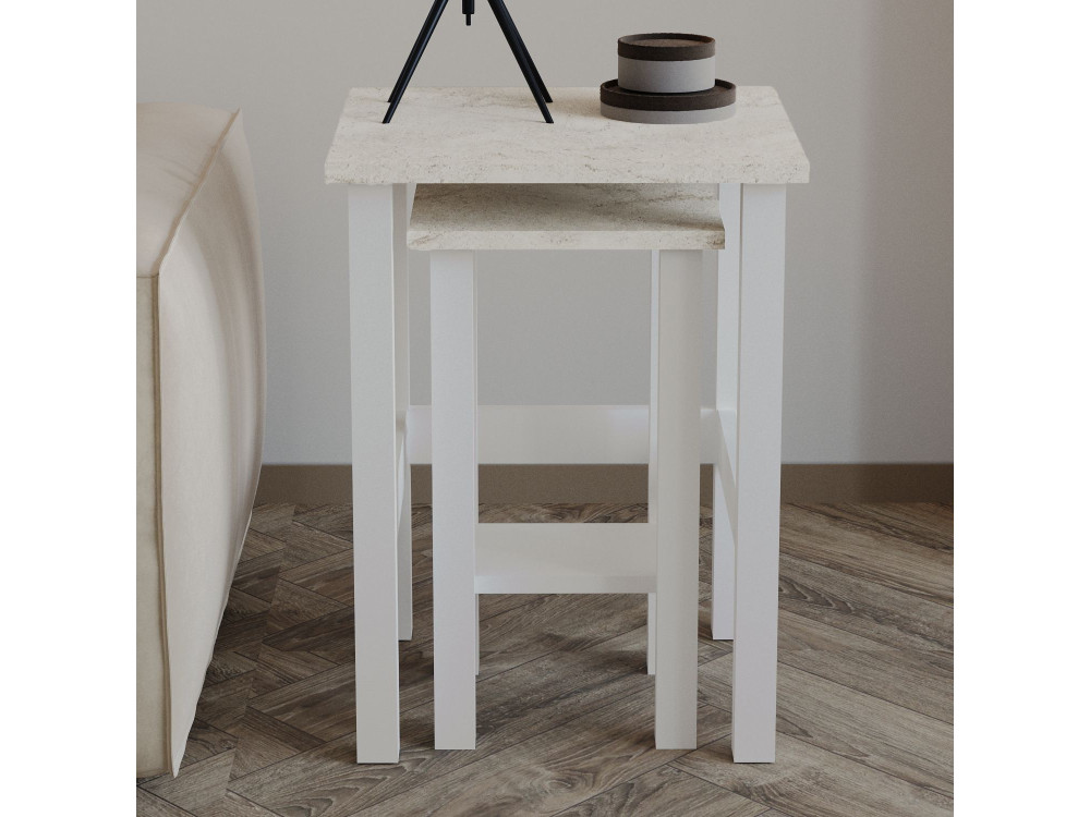 Satz von 2 Beistelltischen aus Holz "Gina 2" - 45 x 45 x 60 cm - Weiß