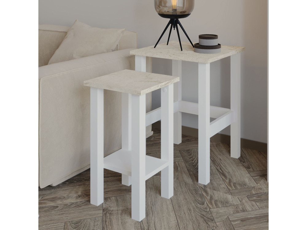 Satz von 2 Beistelltischen aus Holz "Gina 2" - 45 x 45 x 60 cm - Weiß