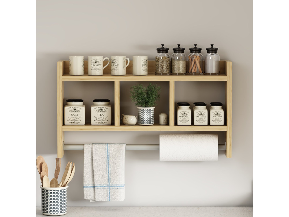 Wandregal aus Holz "Asya" - 63 x 14 x 35 cm - Beige