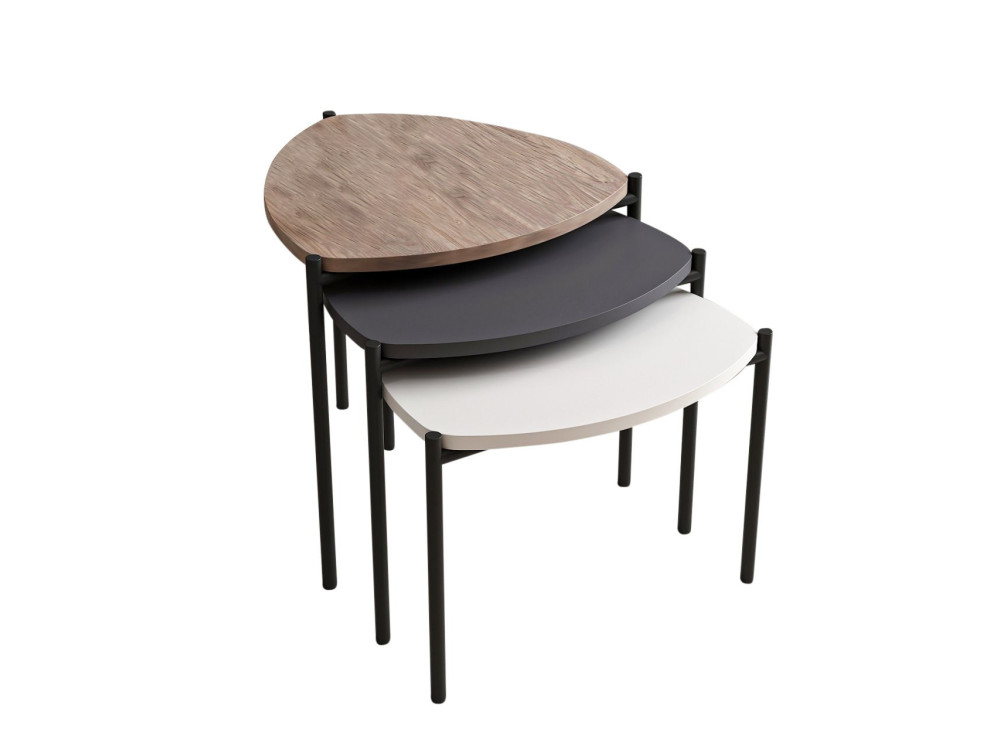 Set aus 3 ausziehbaren Couchtischen aus Holz "Lenny" - 45 x 45 x 45 cm - Mehrfarbig