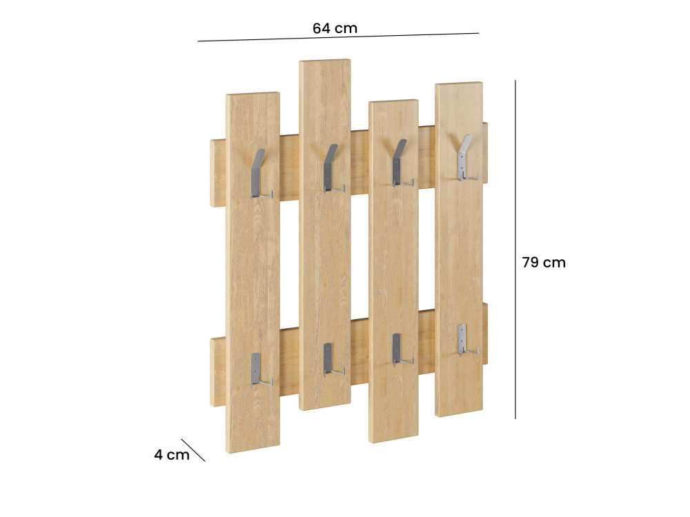 Wandgarderobe aus Holz "Wave" - 64 x 4 x 79 cm - Beige