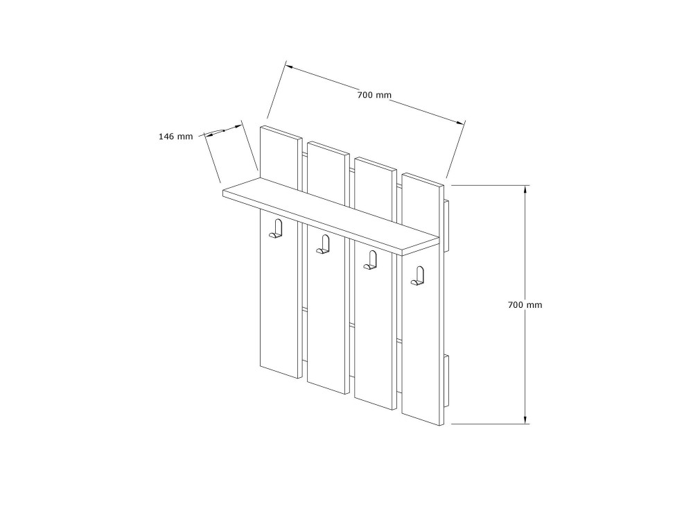 Wandgarderobe mit Holzregal "Mita" - 70 x 14 x 70 cm - Anthrazitgrau