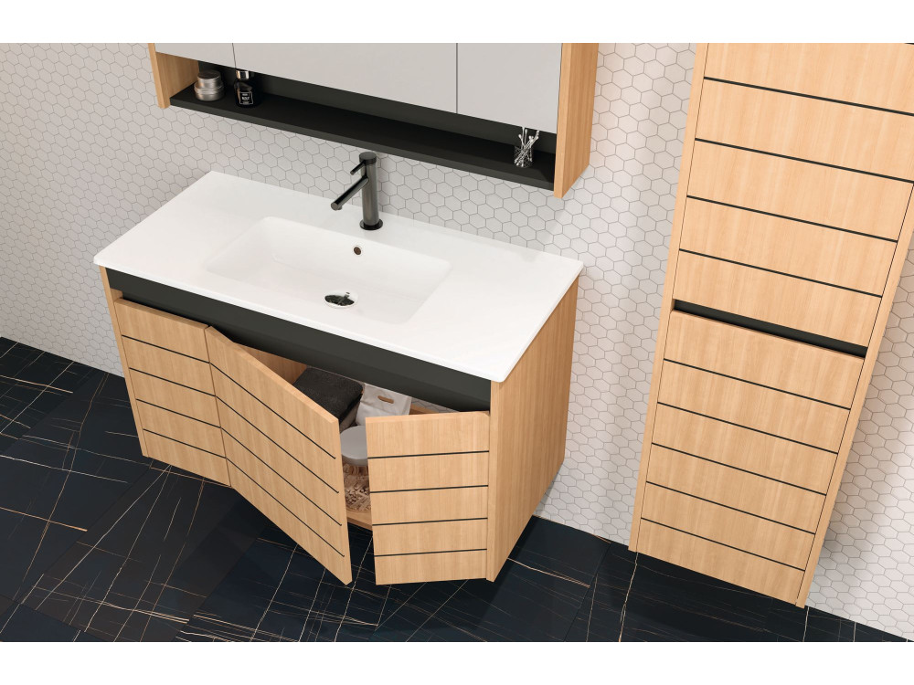 Badezimmerschrank „Ricato 40“ – 42 x 27 x 138 cm – Walnuss