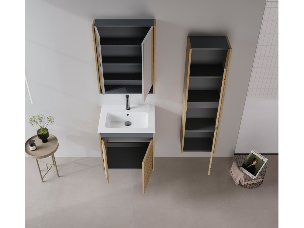 Badezimmerschrank mit Spiegel „Ricato 60“ – 60 x 16 x 78 cm – Walnuss