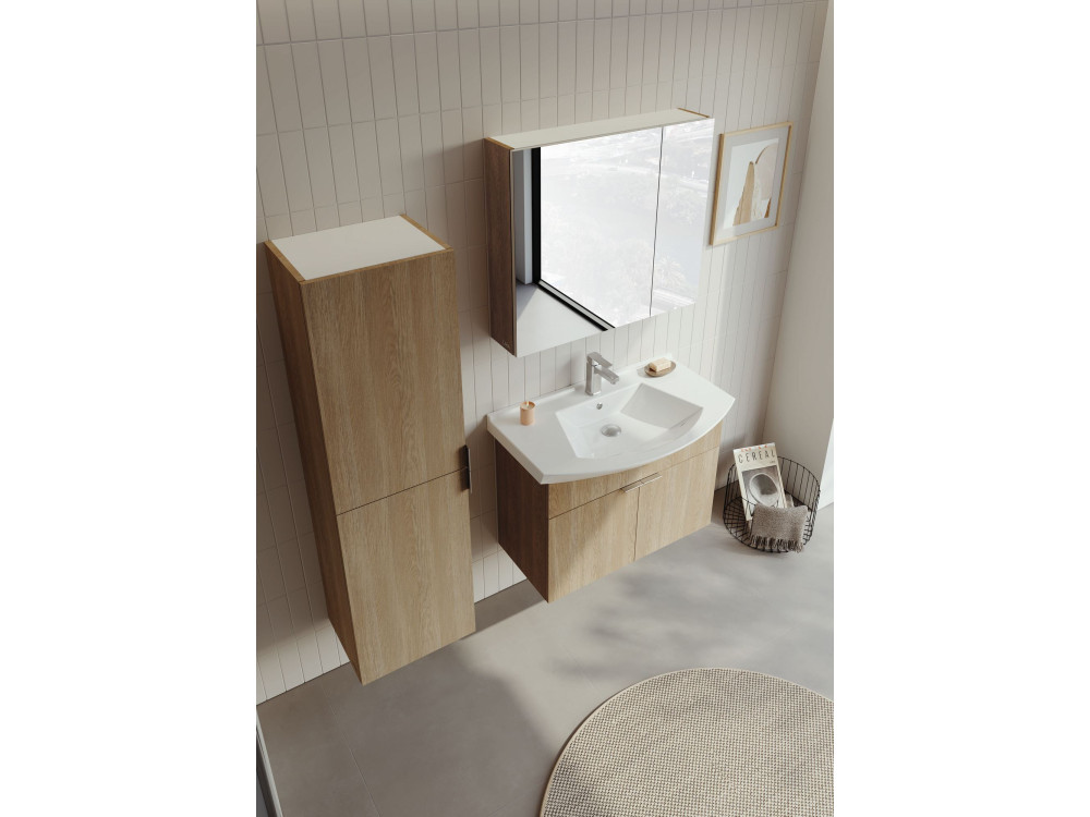 Waschtisch-Set mit Spiegel (2-teilig) „Purus 80“ – 80 x 50 x 58 cm – Eiche