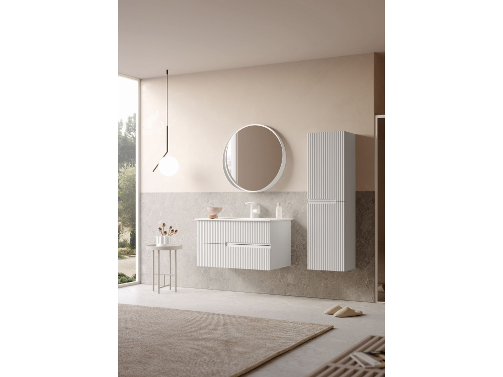 Dekorativer Holzspiegel „Moonlight 90 v2“ – 90 x 7 x 90 cm – Mattweiß