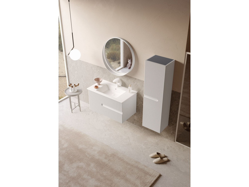 Dekorativer Holzspiegel „Moonlight 90 v2“ – 90 x 7 x 90 cm – Mattweiß