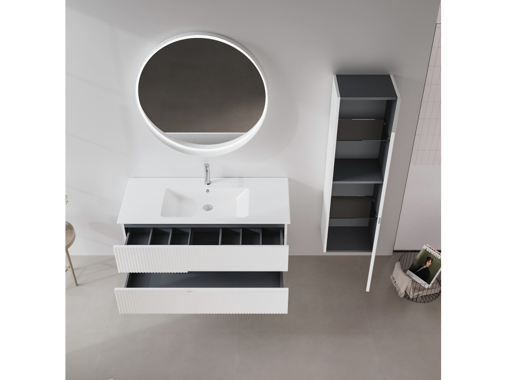 Dekorativer Holzspiegel „Moonlight 90 v2“ – 90 x 7 x 90 cm – Mattweiß