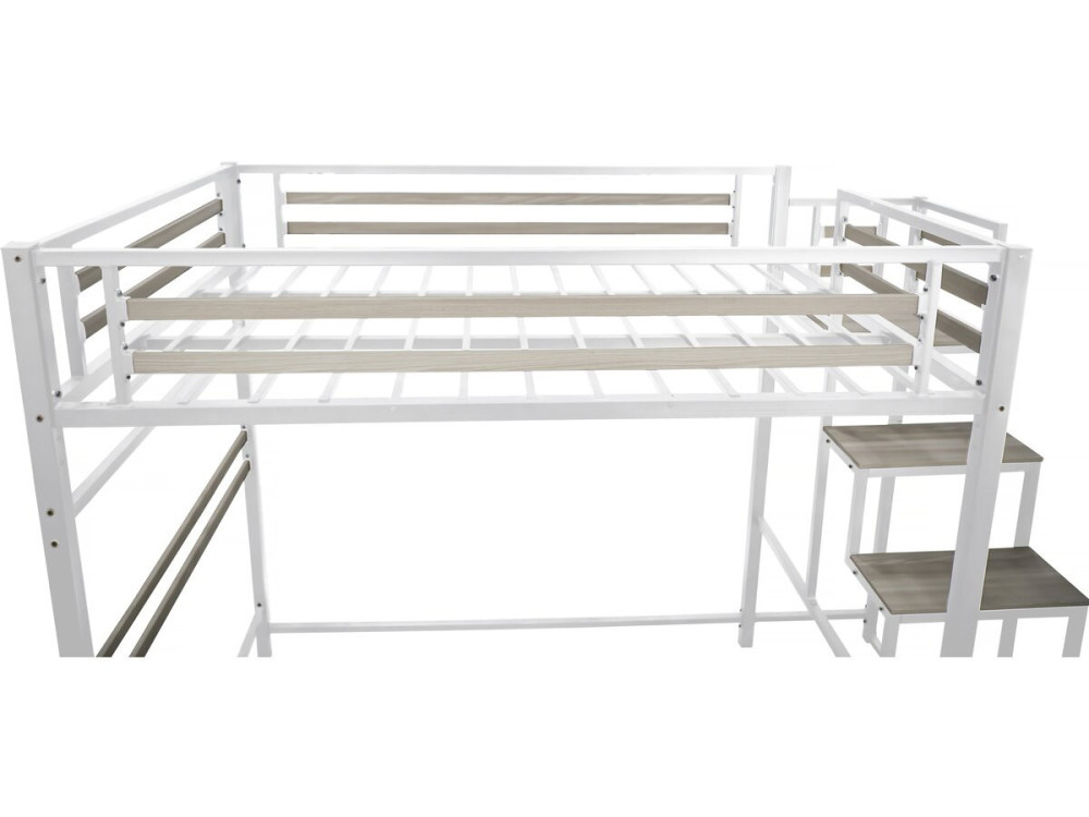 Metall-Hochbett mit Treppe "LENA" - 140 x 200 cm - Weiß