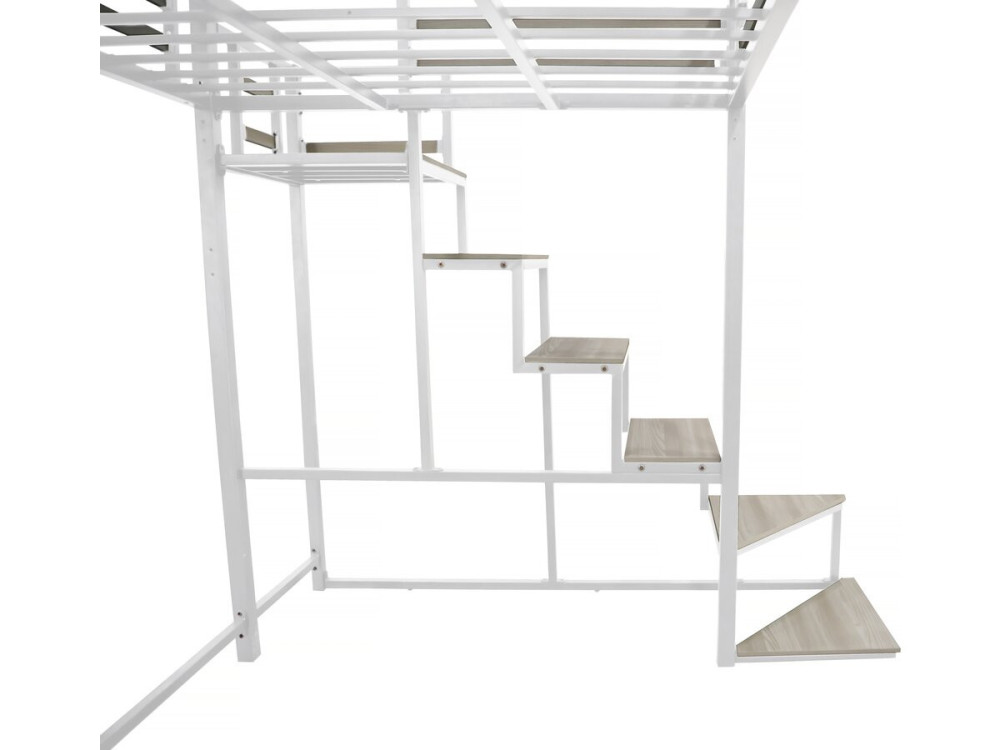 Metall-Hochbett mit Treppe "LENA" - 140 x 200 cm - Weiß
