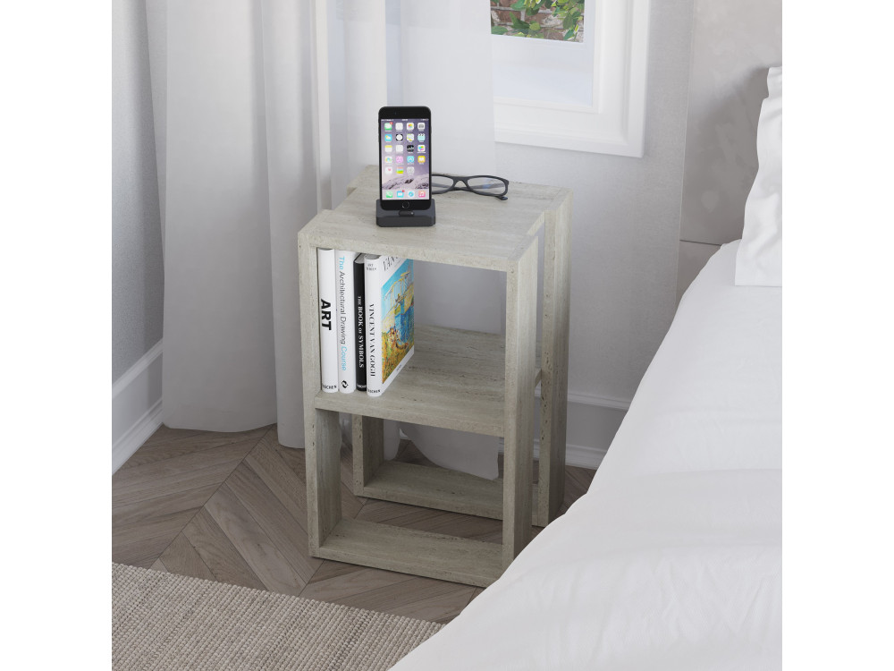 Nachttisch aus Holz "Lonie" 30 x 30 x 55 cm - Travertin