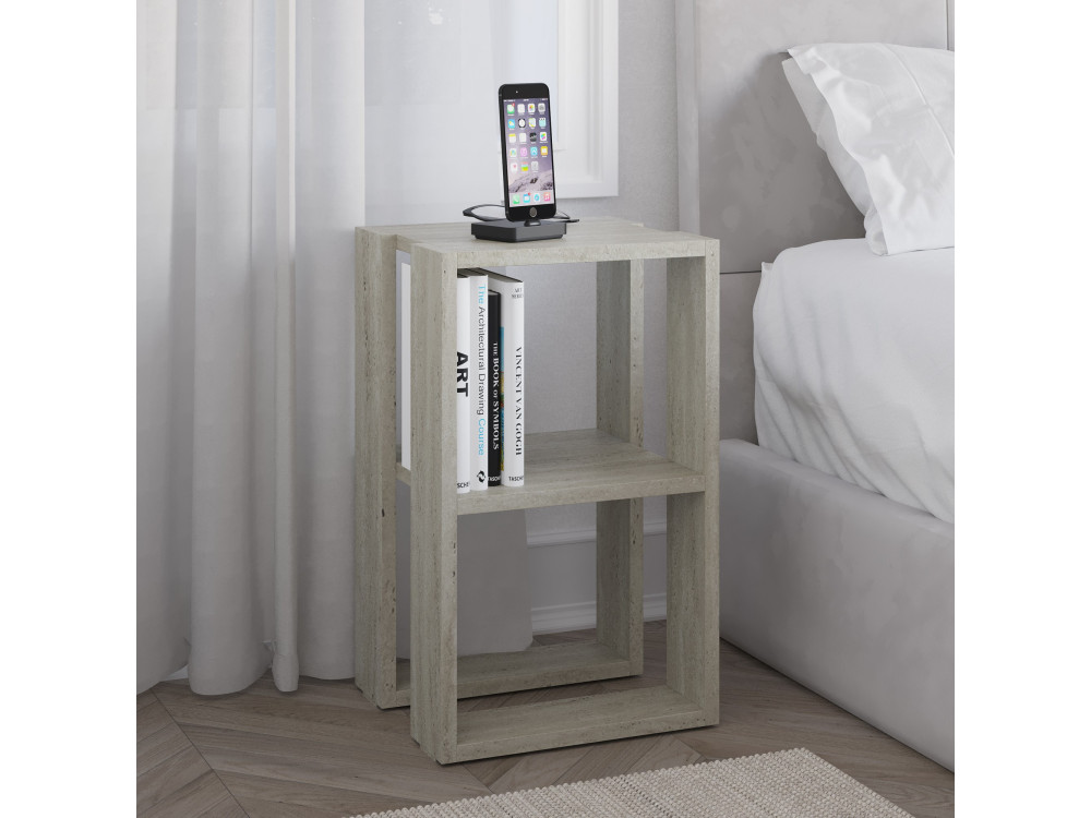 Nachttisch aus Holz "Lonie" 30 x 30 x 55 cm - Travertin