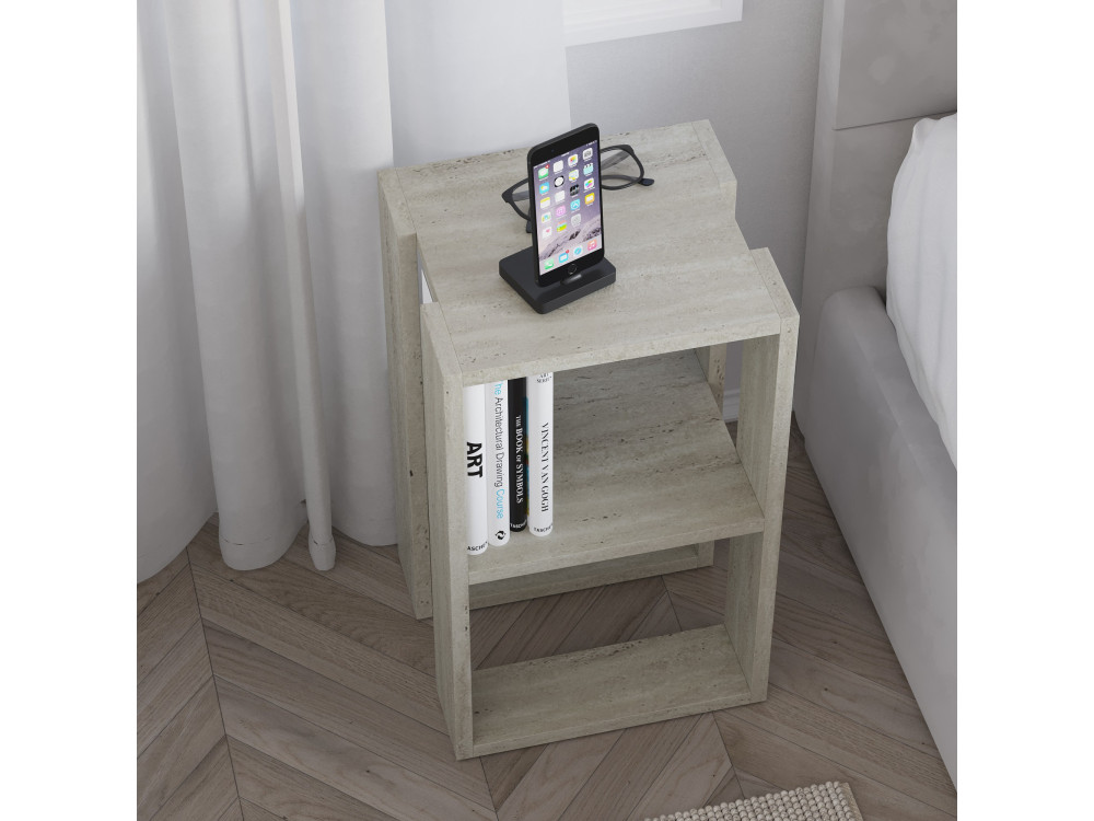 Nachttisch aus Holz "Lonie" 30 x 30 x 55 cm - Travertin