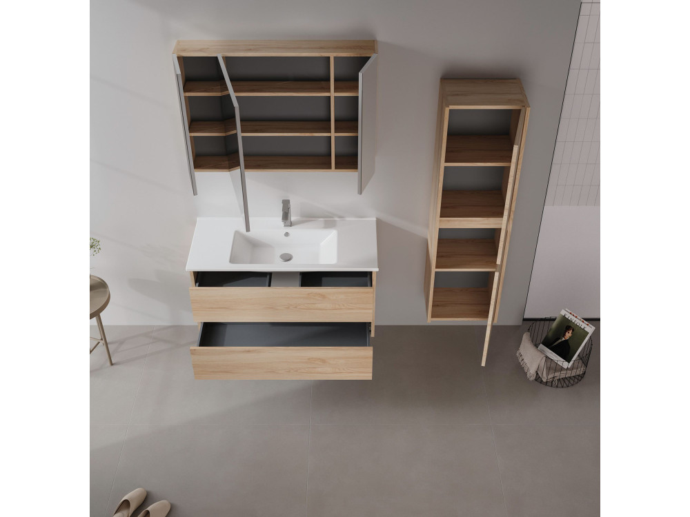 Badezimmerschrank mit Spiegel „Side 100“ – 100 x 16 x 66 cm – Eiche