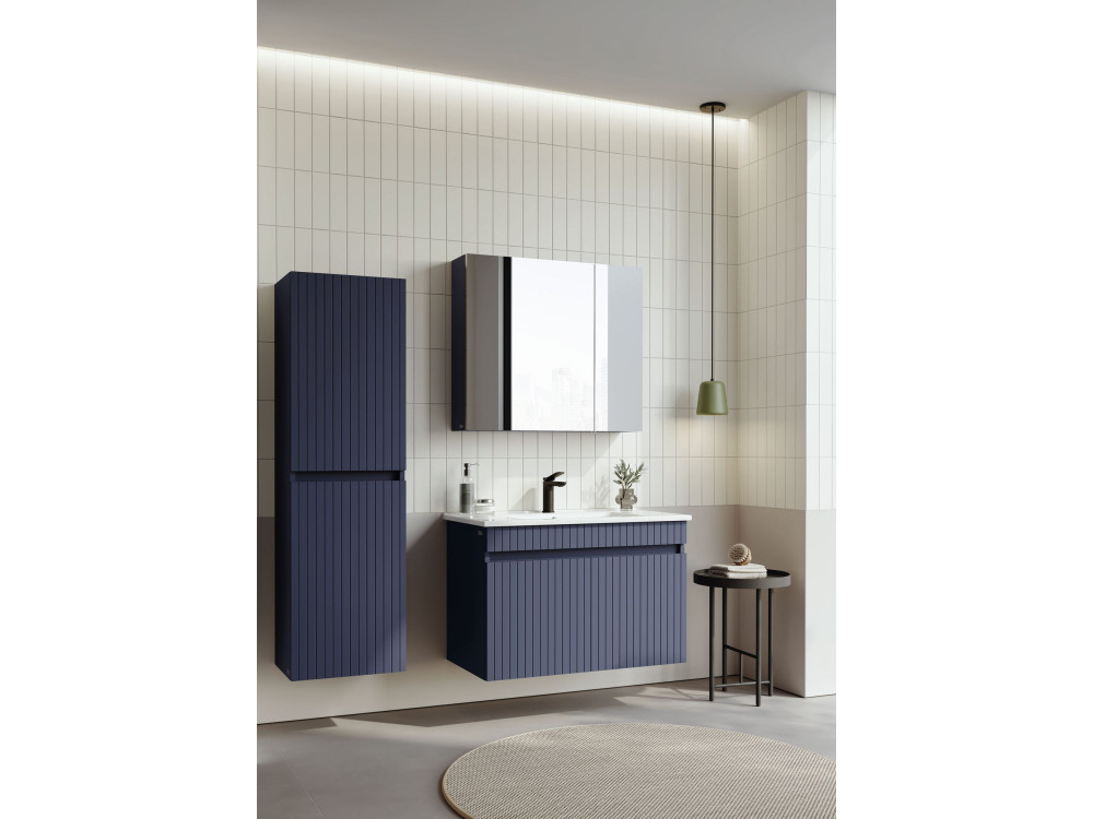 Waschtisch-Set mit Spiegel (2-teilig) „Tivoli 85“ – 85 x 45 x 57 cm – Mattes Marineblau