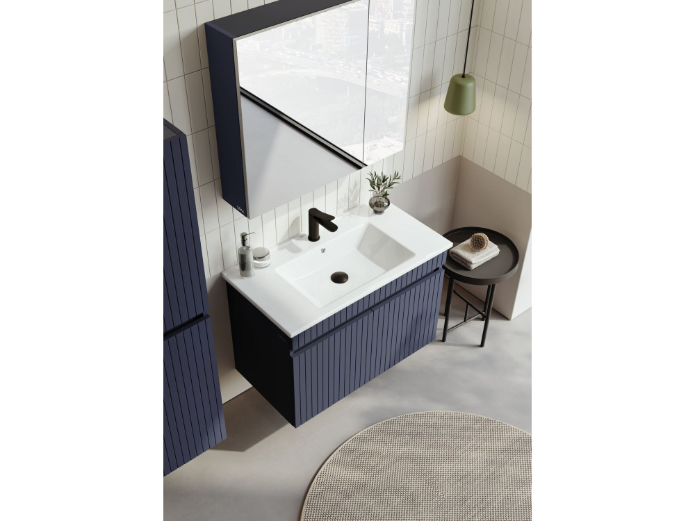 Waschtisch-Set mit Spiegel (2-teilig) „Tivoli 85“ – 85 x 45 x 57 cm – Mattes Marineblau