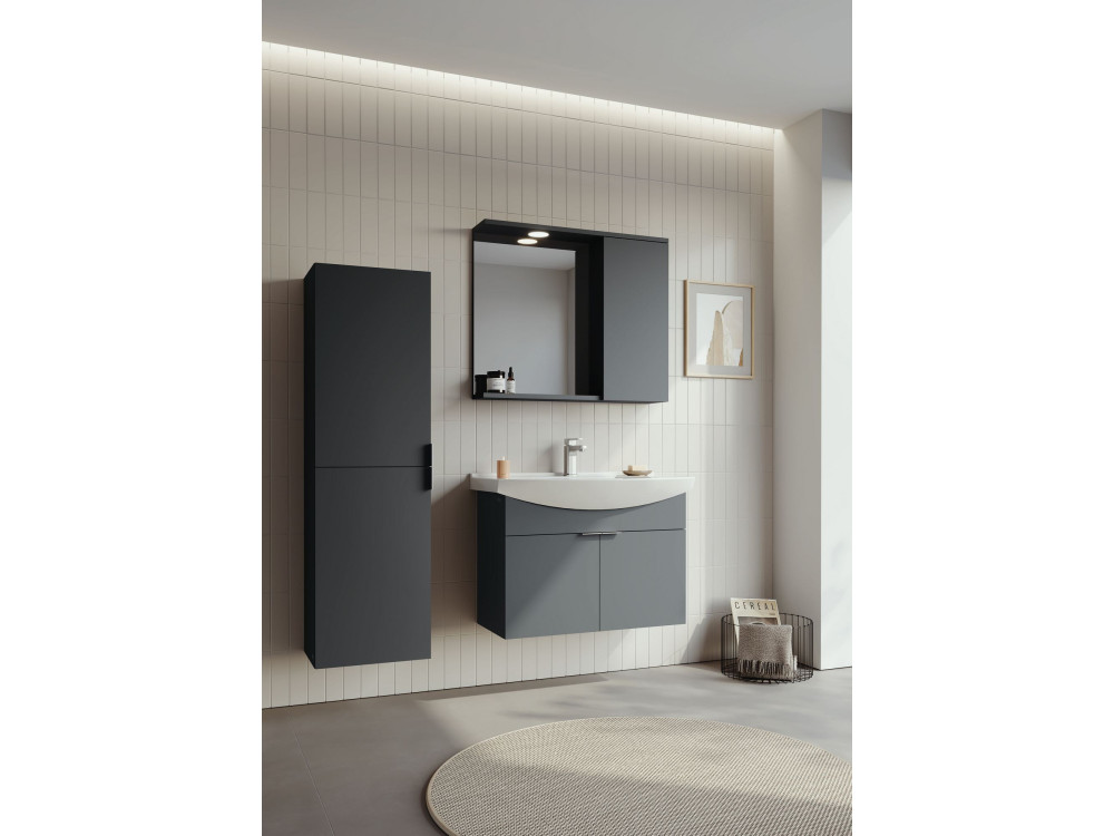 Waschtisch-Set mit Spiegel (2-teilig) „Purus 80“ – 80 x 50 x 58 cm – Anthrazit matt