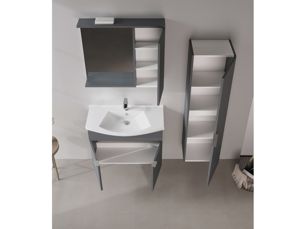 Waschtisch-Set mit Spiegel (2-teilig) „Purus 80“ – 80 x 50 x 58 cm – Anthrazit matt