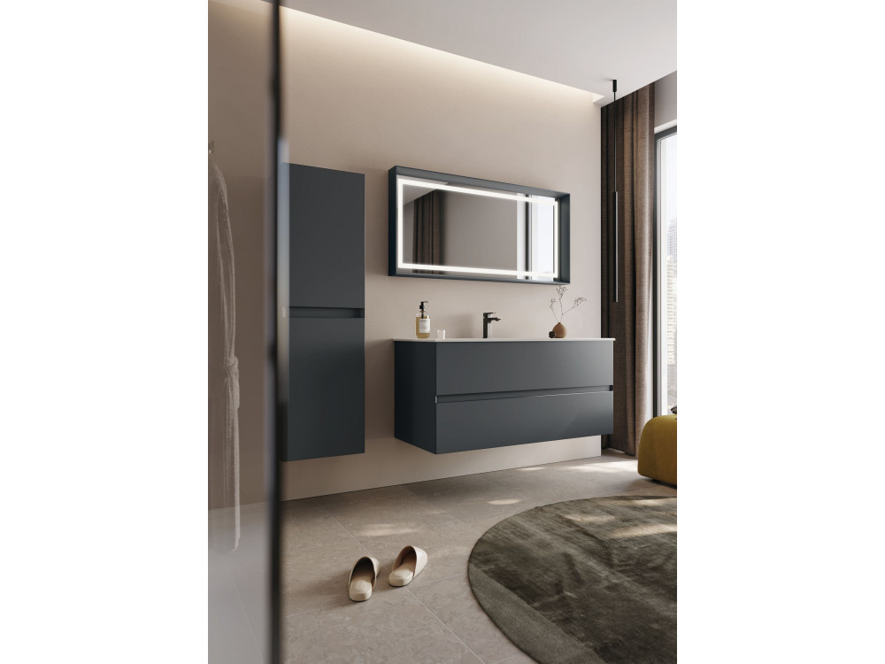 Waschtisch-Set mit Spiegel (2-teilig) „Nest 121 v2“ – 121 x 51 x 55 cm – Anthrazit matt