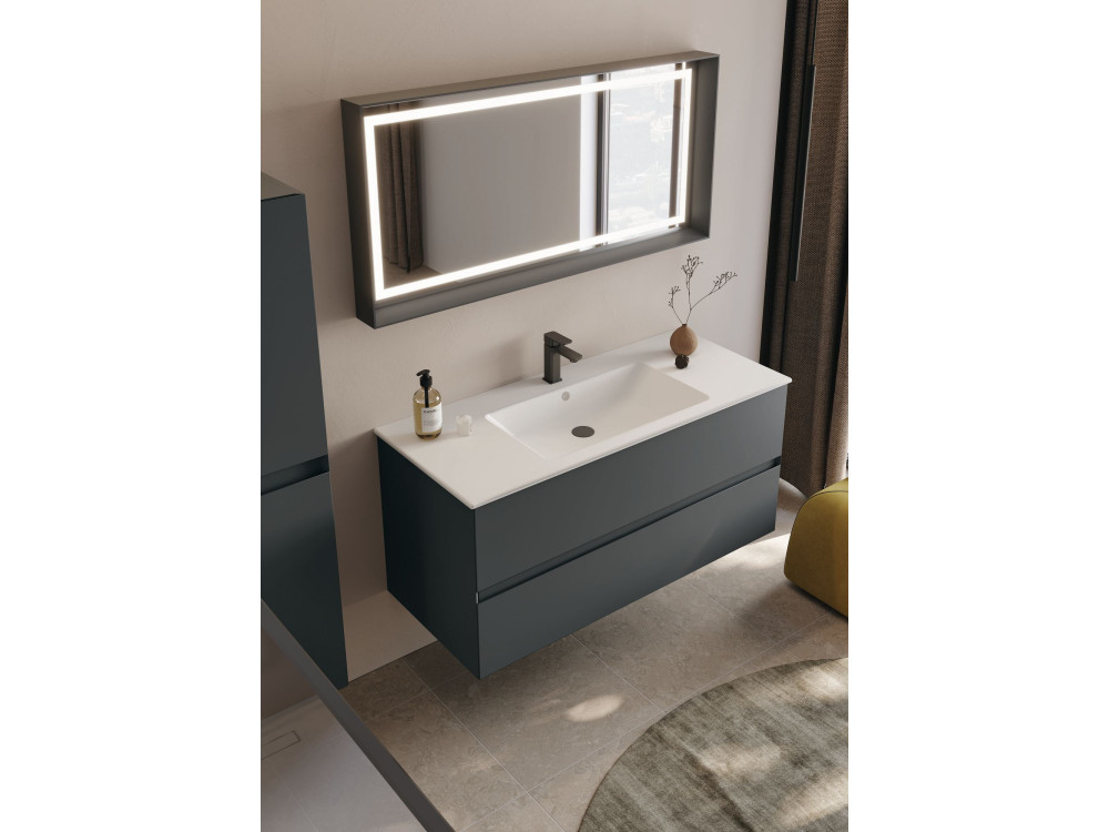Waschtisch-Set mit Spiegel (2-teilig) „Nest 121 v2“ – 121 x 51 x 55 cm – Anthrazit matt