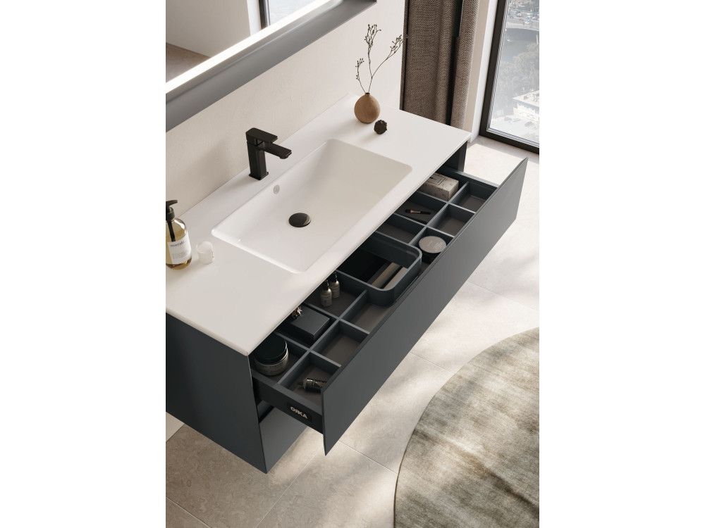 Waschtisch-Set mit Spiegel (2-teilig) „Nest 121 v2“ – 121 x 51 x 55 cm – Anthrazit matt
