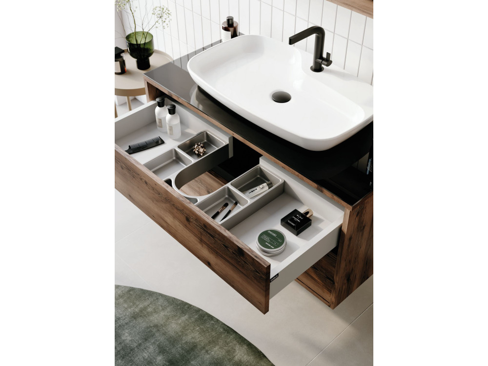Waschtisch-Set mit Spiegel (2-teilig) „Galia 100 v2“ – 100 x 50 x 50 cm – Walnuss