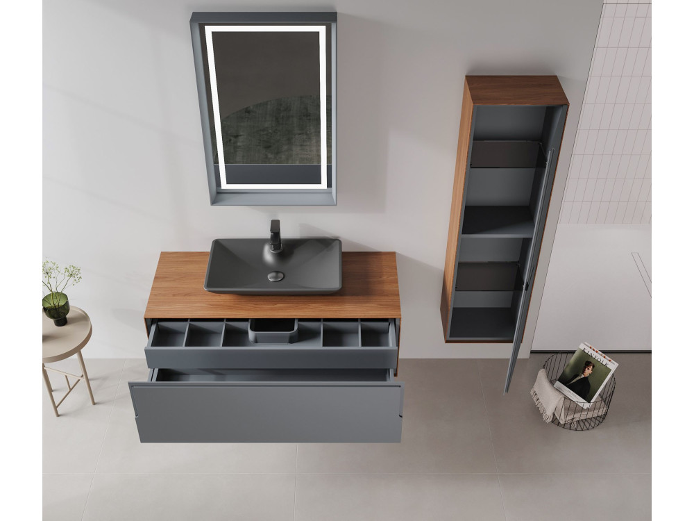 Waschtischunterschrank „Craft 120“ – 120 x 50 x 40 cm – Walnuss / Anthrazit