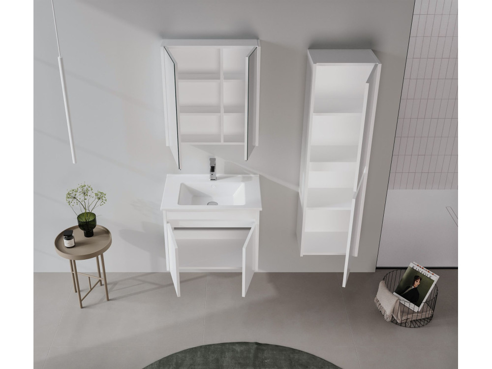 Waschtisch-Set mit Spiegel (2-teilig) „Arno 65“ – 65 x 45 x 52 cm – Weiß