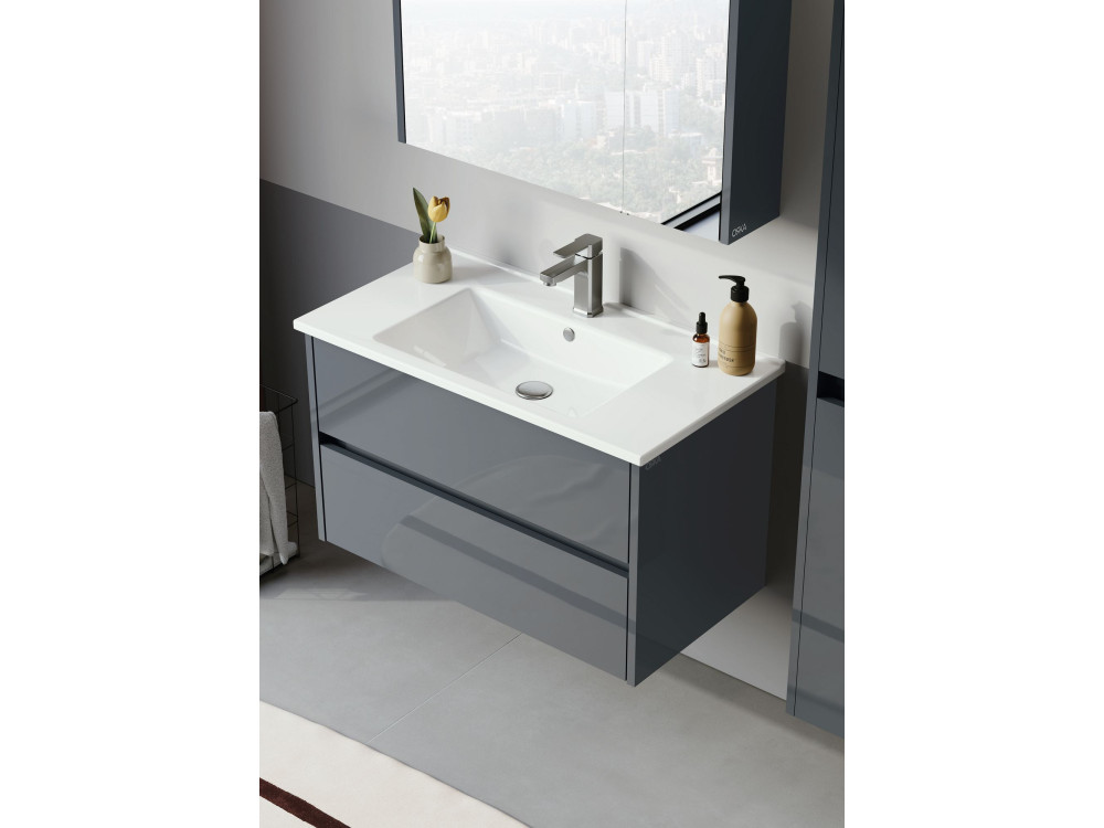 Waschtisch-Set mit Spiegel (2-teilig) „Arno 85“ – 85 x 45 x 52 cm – Grau