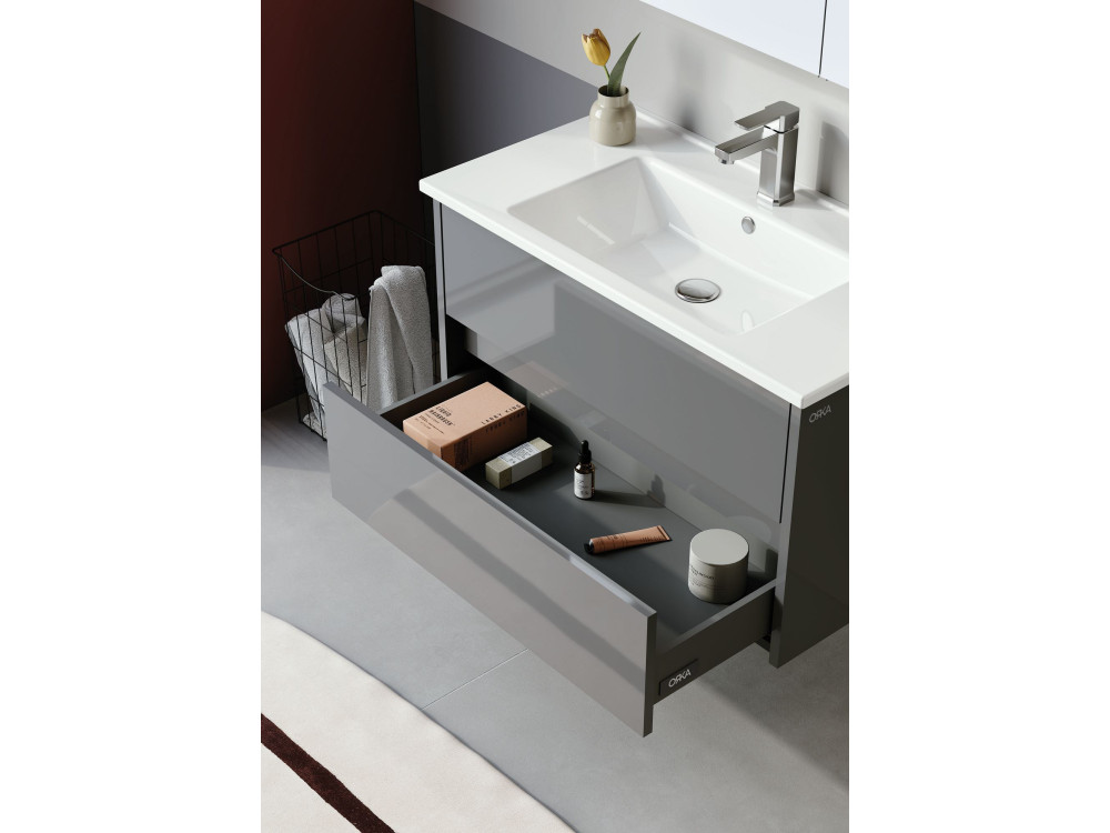 Waschtisch-Set mit Spiegel (2-teilig) „Arno 85“ – 85 x 45 x 52 cm – Grau
