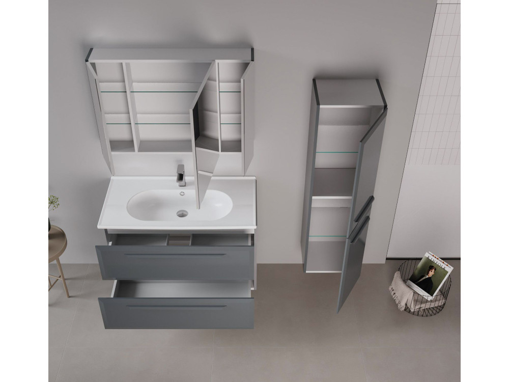 Badezimmerschrank mit Spiegel „Nuvola 100 v2“ – 97 x 16 x 66 cm – Anthrazit