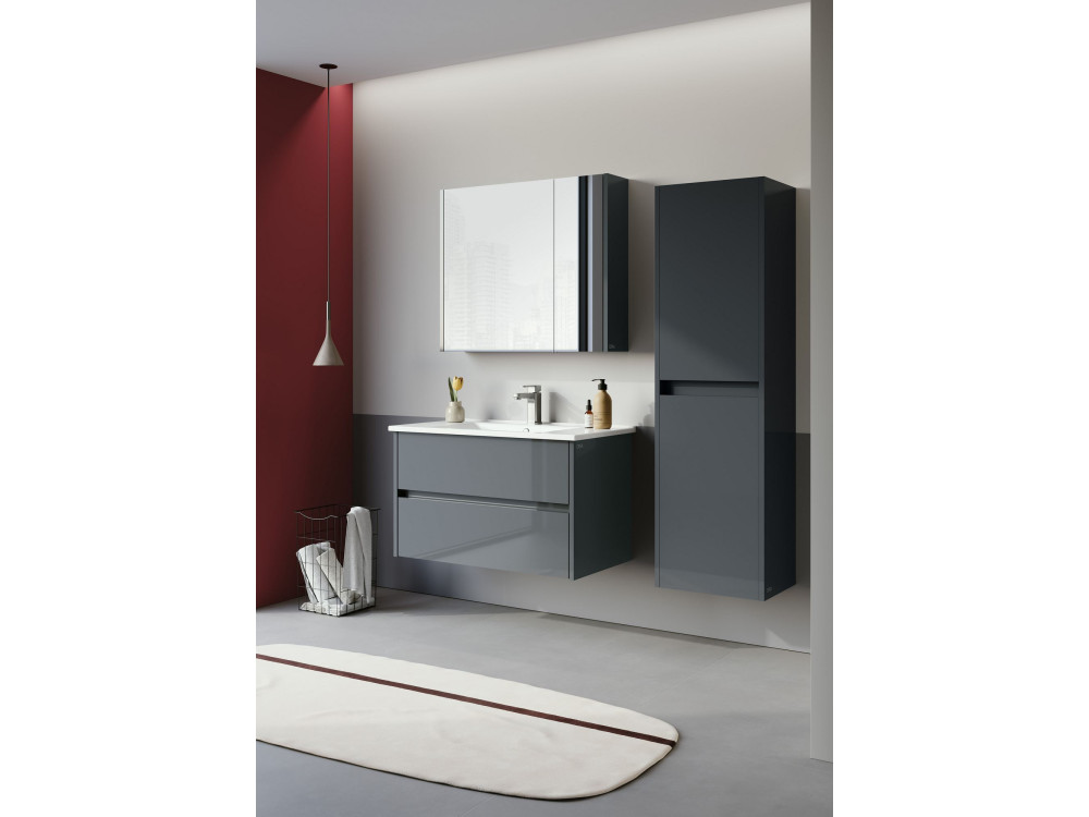 Badezimmerschrank mit Spiegel „Arno 80“ – 79 x 16 x 66 cm – Grau / Anthrazit