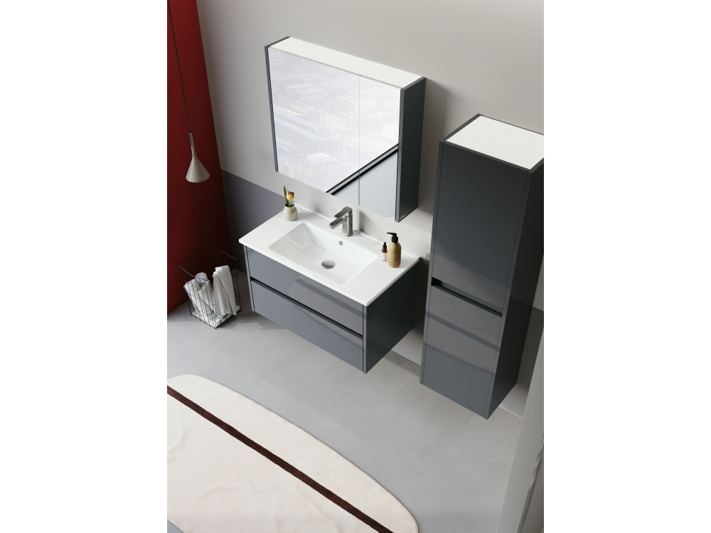 Badezimmerschrank mit Spiegel „Arno 80“ – 79 x 16 x 66 cm – Grau / Anthrazit