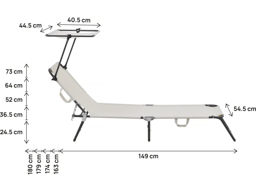 Klappbare Sonnenliege "Lazy" - Mit Sonnenschutz - Beige