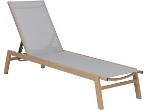 Aluminium-Sonnenliege mit Holzoptik „Elysia“ – Hellgrau