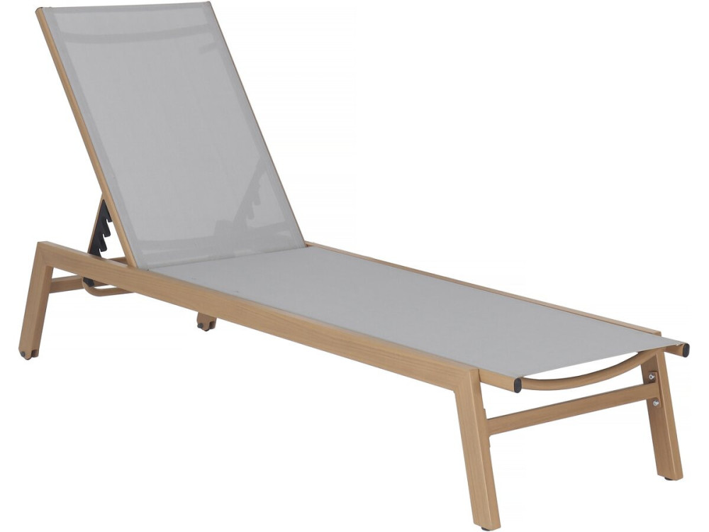 Aluminium-Sonnenliege mit Holzoptik „Elysia“ – Hellgrau