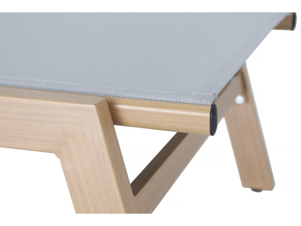 Aluminium-Sonnenliege mit Holzoptik „Elysia“ – Hellgrau