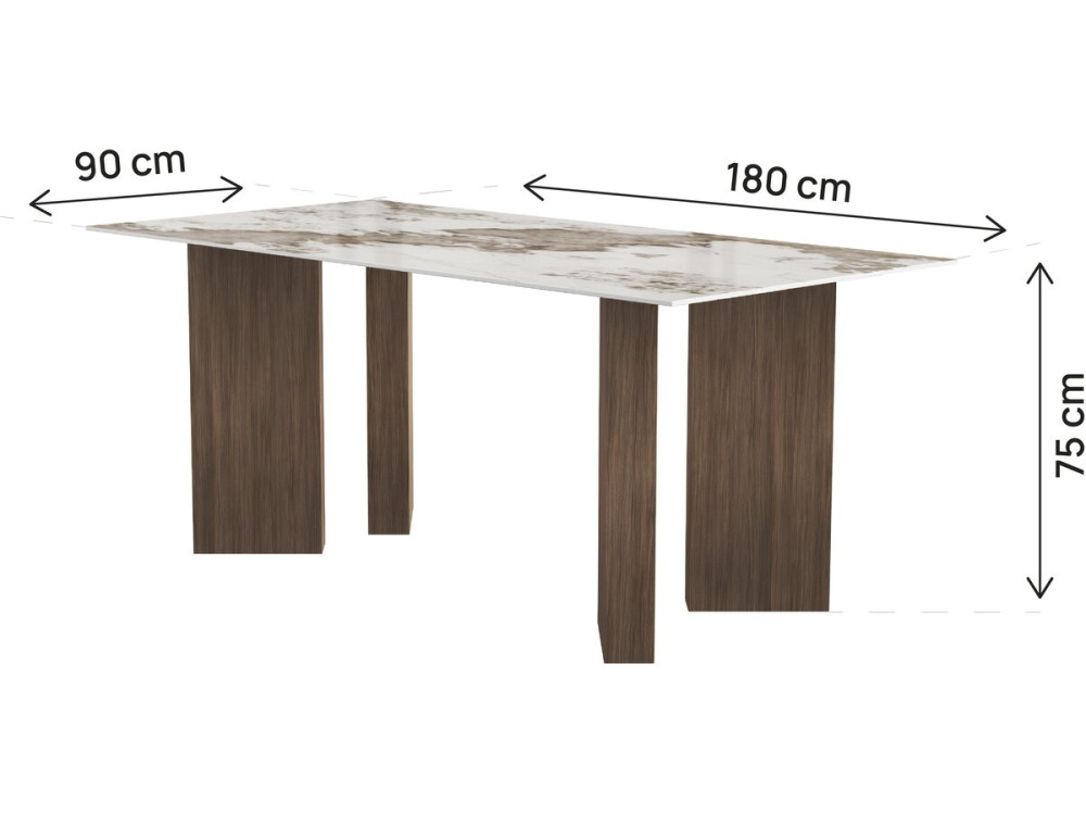 Esstisch aus Keramik – 180 cm – „Elma“ – 8 Plätze – Braun