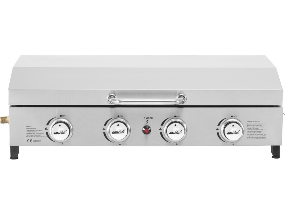 Gas-Plancha mit 4 Brennern und Deckel "Fasto" - 10 kW - Grau