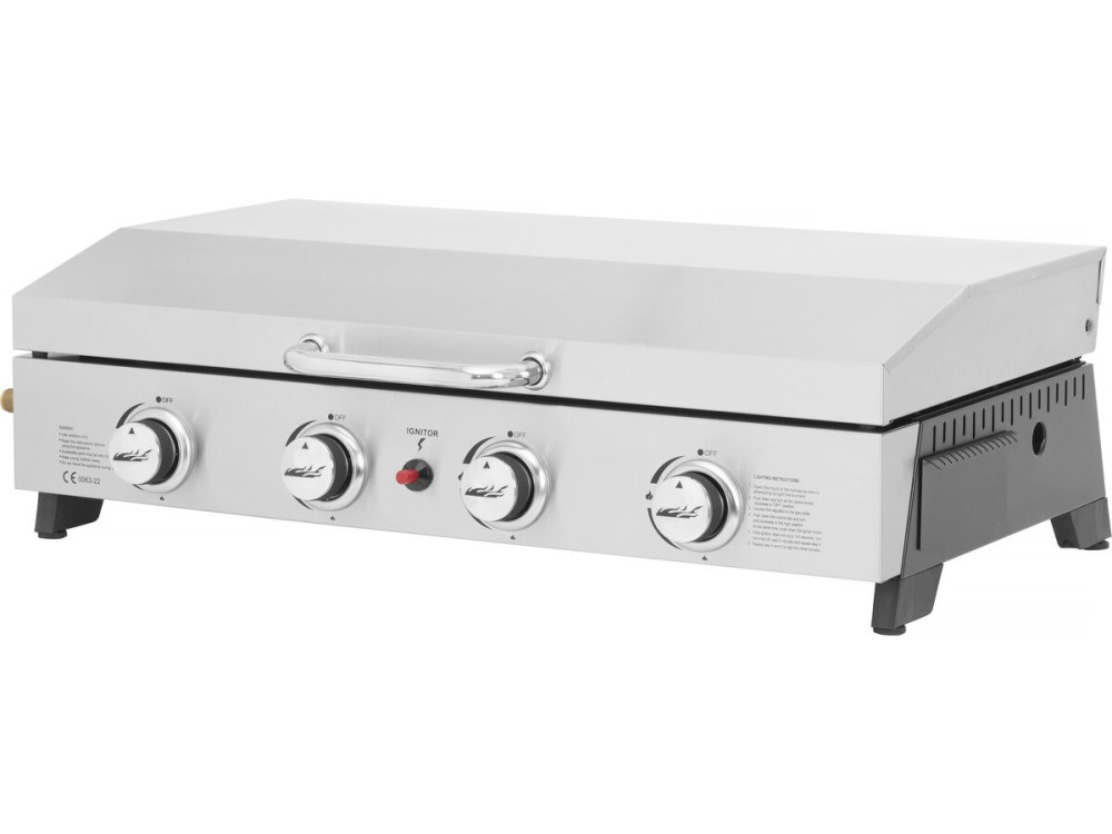 Gas-Plancha mit 4 Brennern und Deckel "Fasto" - 10 kW - Grau